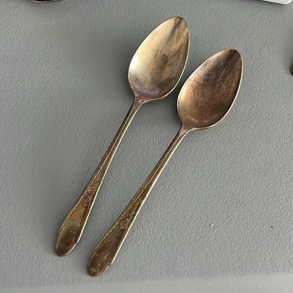 Replacement Wm Rogers “Priscilla” Roses Silver Dining Spoons, Pair